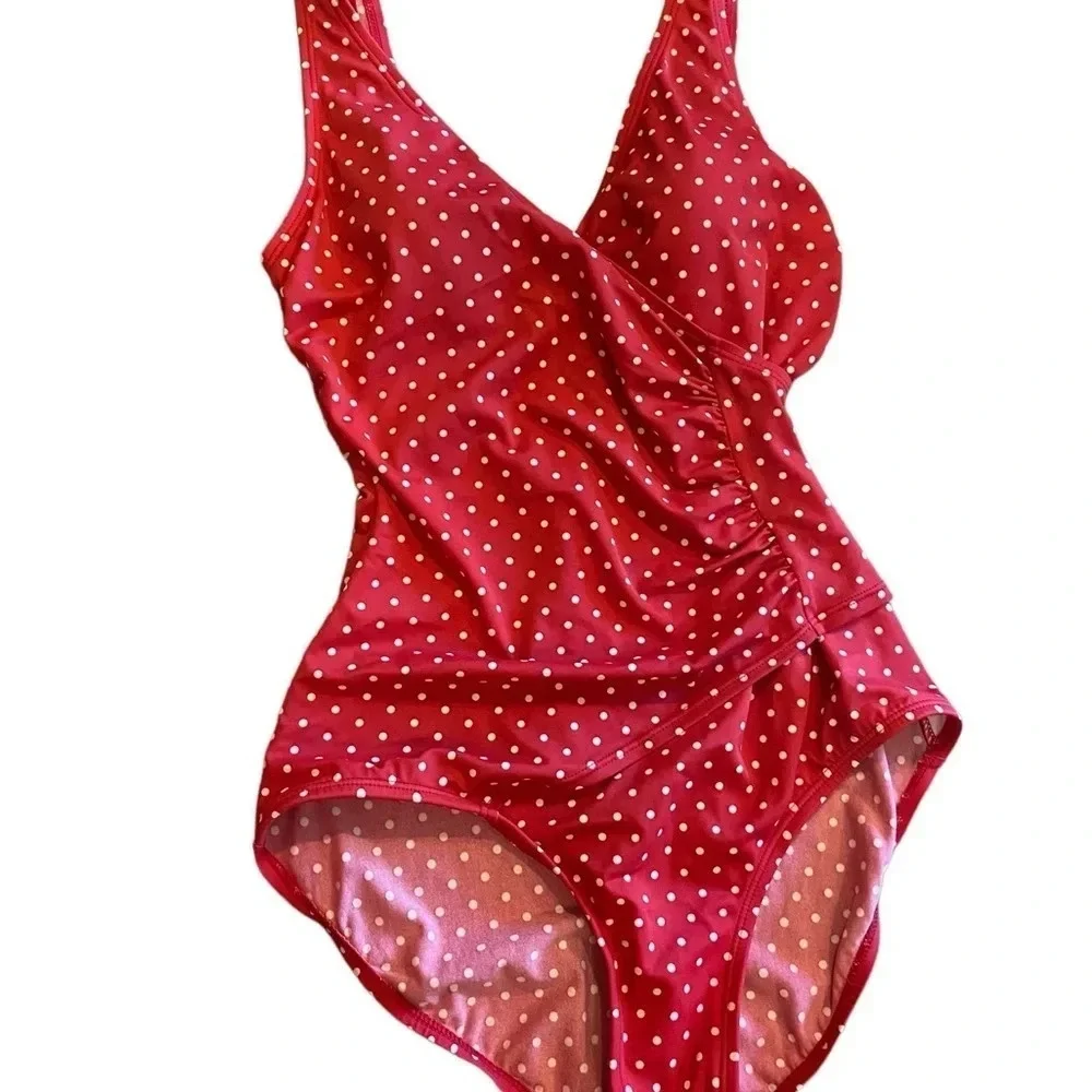 Vintage Jantzen Red white polka dot one piece wrap style swimsuit retro 50s - Picture 5 of 11